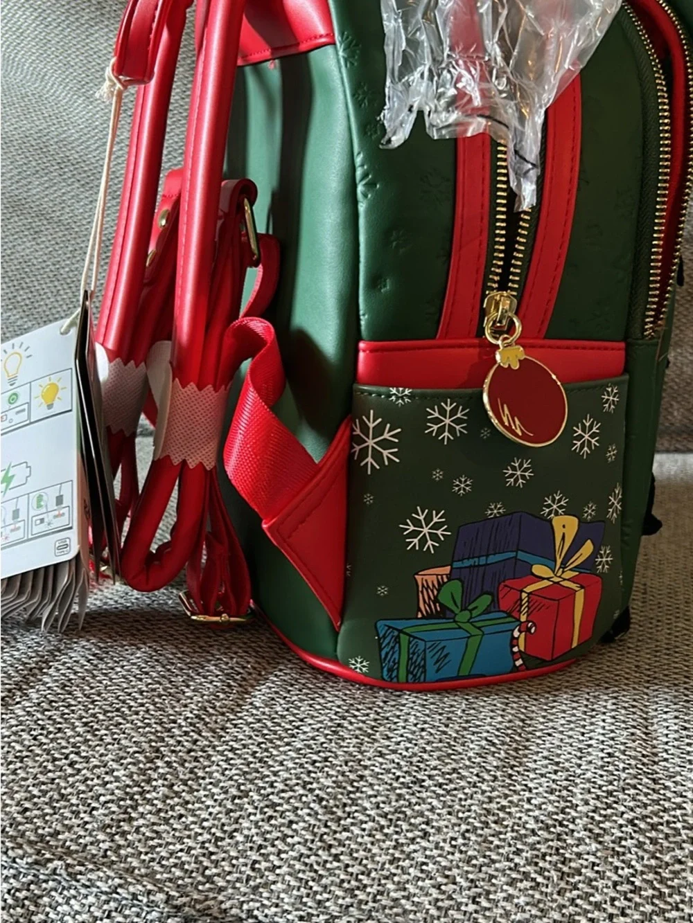 Loungefly Green Grinch Christmas Tree Backpack lights up star
